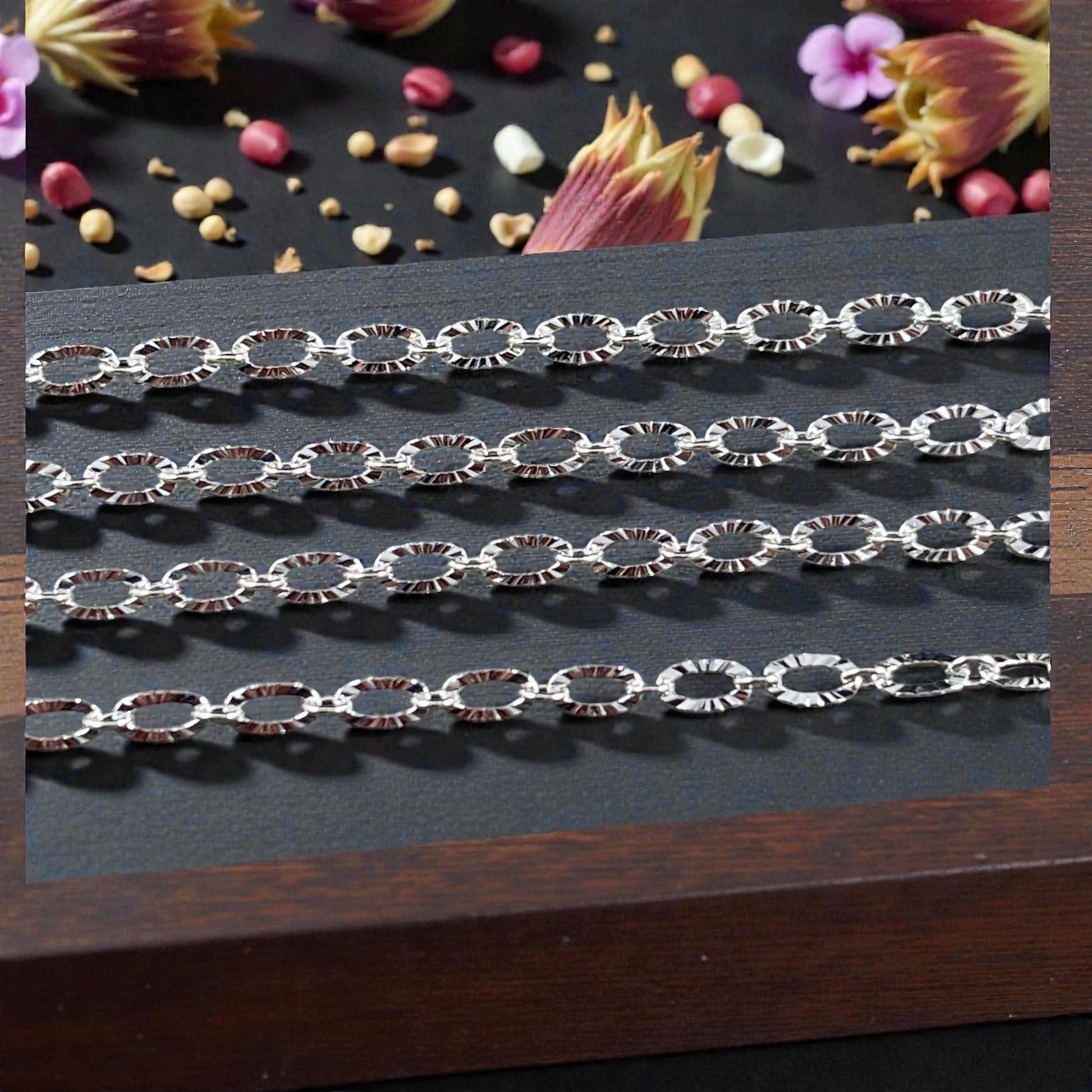 3mm x 4.8mm Textured Cable Chain - Silver Plated Brass (CH-867S) * 18" Length