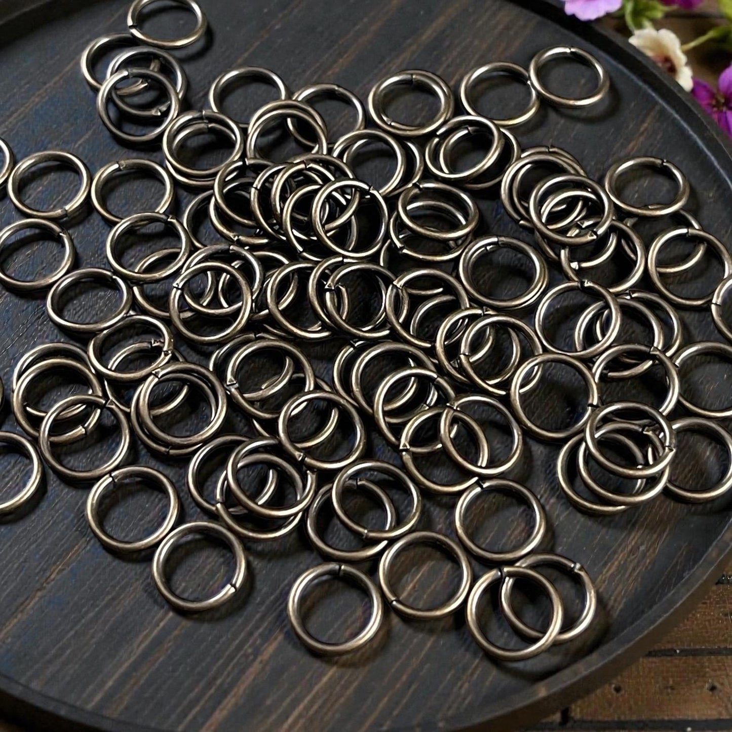 8mm Brass Jump Rings, 18g Antiqued Gold Plated Brass Open Jump Rings (5003) * Qty: 50