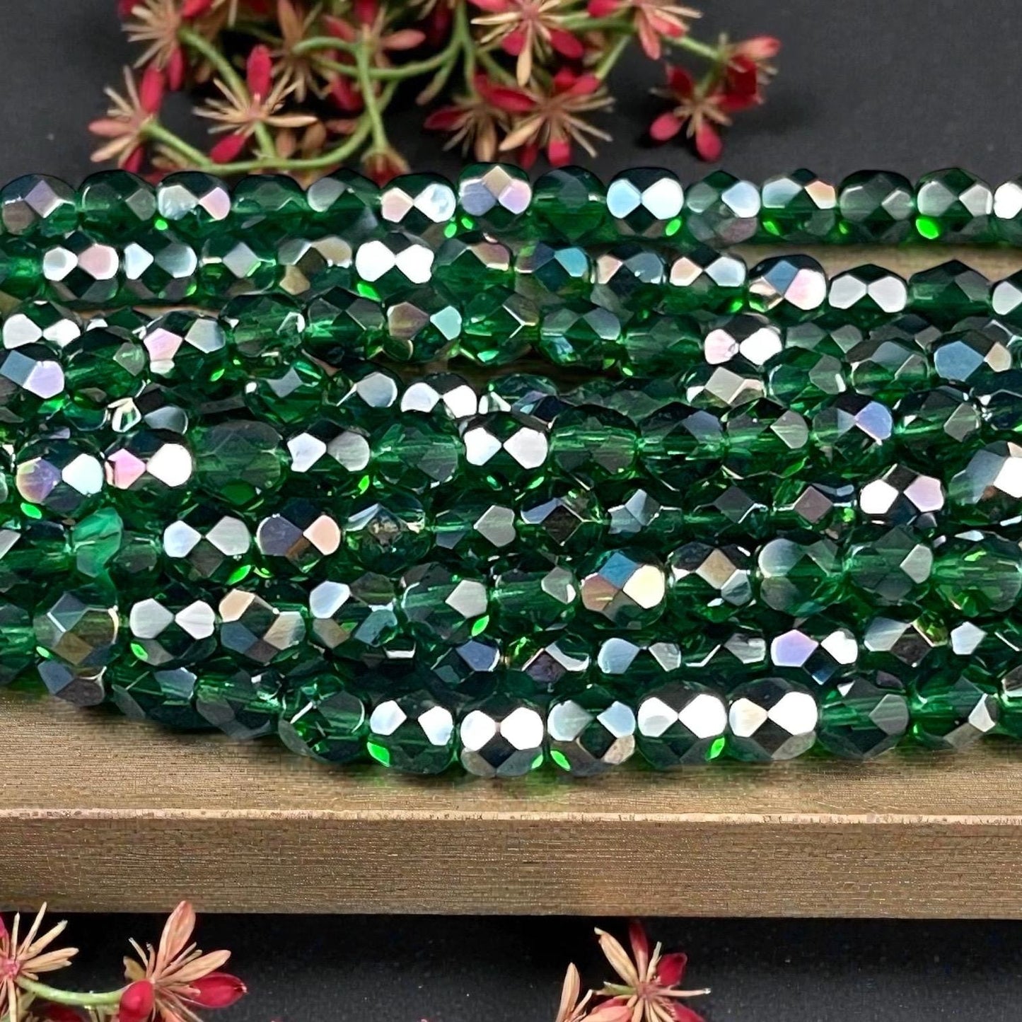 Czech Beads - 6mm Faceted Round, Emerald Green with Celsian Finish (FP6/SM-Z5014) * Qty. 25