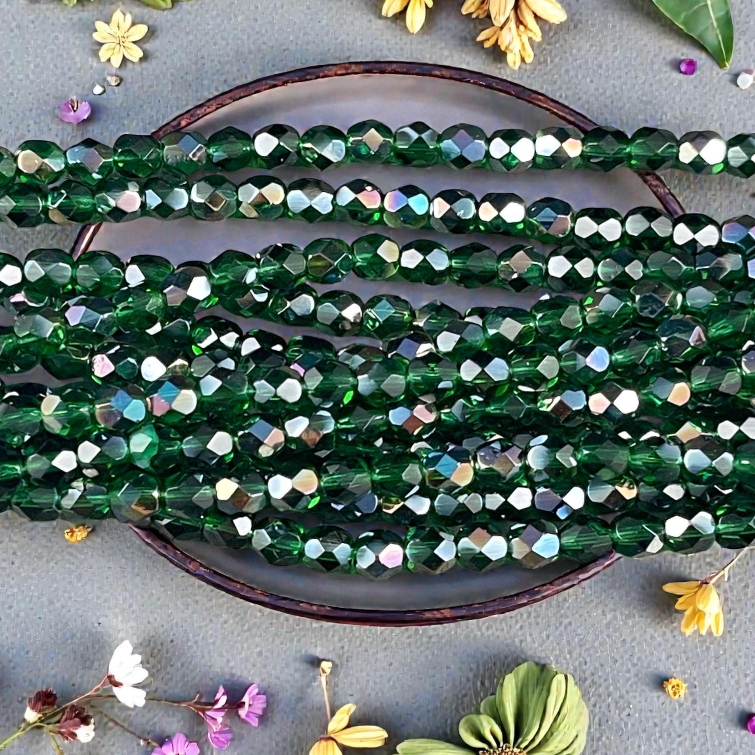Czech Beads - 6mm Faceted Round, Emerald Green with Celsian Finish (FP6/SM-Z5014) * Qty. 25