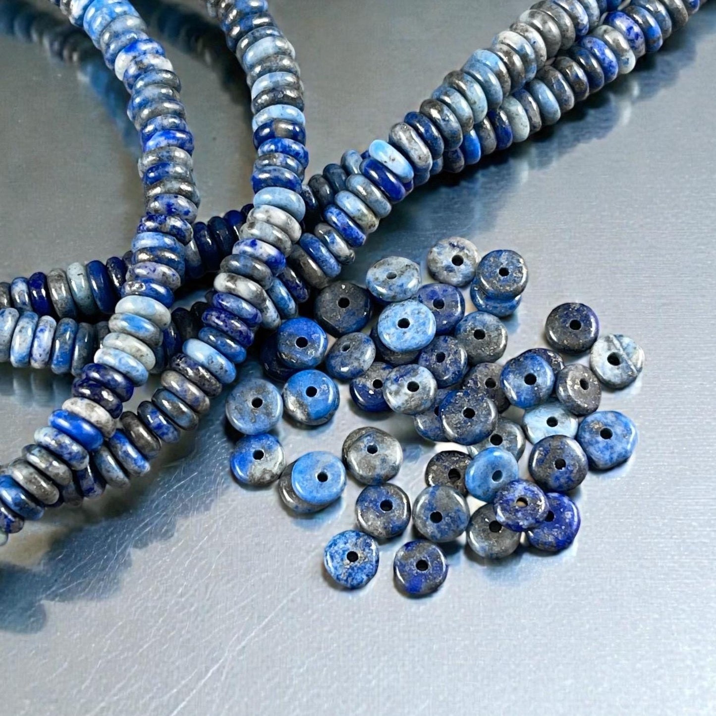 Snowflake Lapis Gemstone Beads - 6x2mm Blue Rondelle (DS-67738) * 7 1/2" Strand