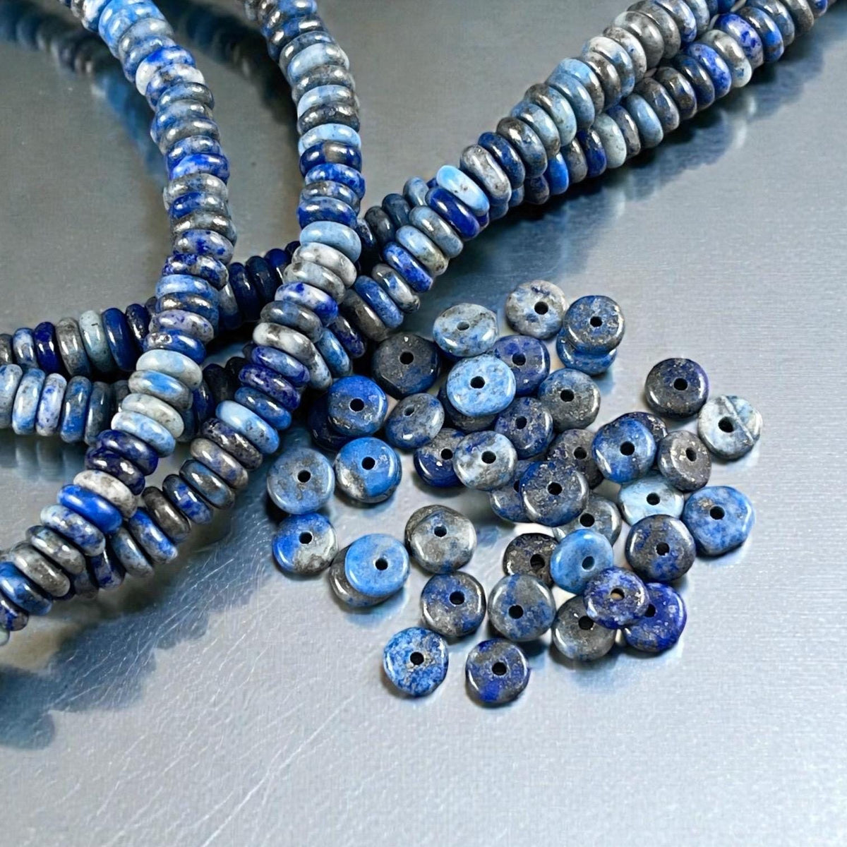 Snowflake Lapis Gemstone Beads - 6x2mm Blue Rondelle (DS-67738)