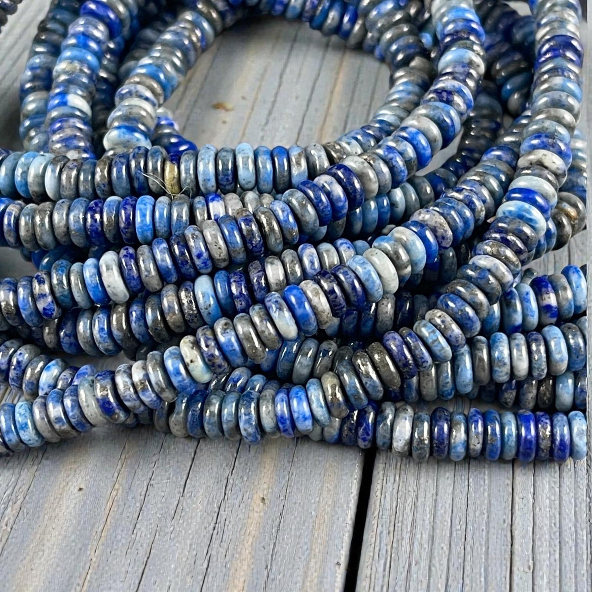 Snowflake Lapis Gemstone Beads - 6x2mm Blue Rondelle (DS-67738)