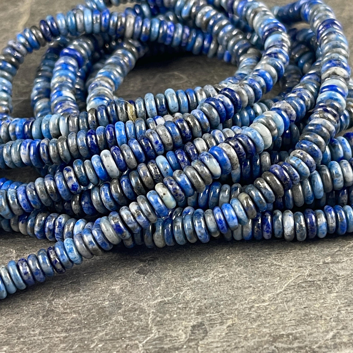 Snowflake Lapis Gemstone Beads - 6x2mm Blue Rondelle (DS-67738)