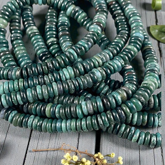 Moss Agate Gemstone Beads - 6x2mm Rondelle (DS-64783) * 7 1/2" Strand