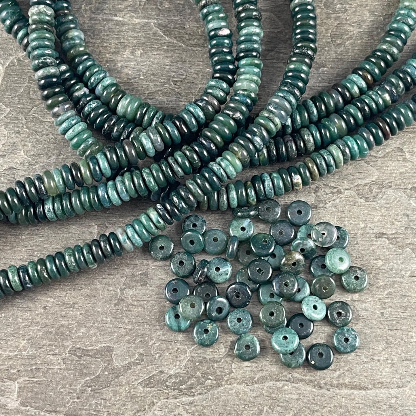 Moss Agate Gemstone Beads - 6x2mm Rondelle (DS-64783) * 7 1/2" Strand