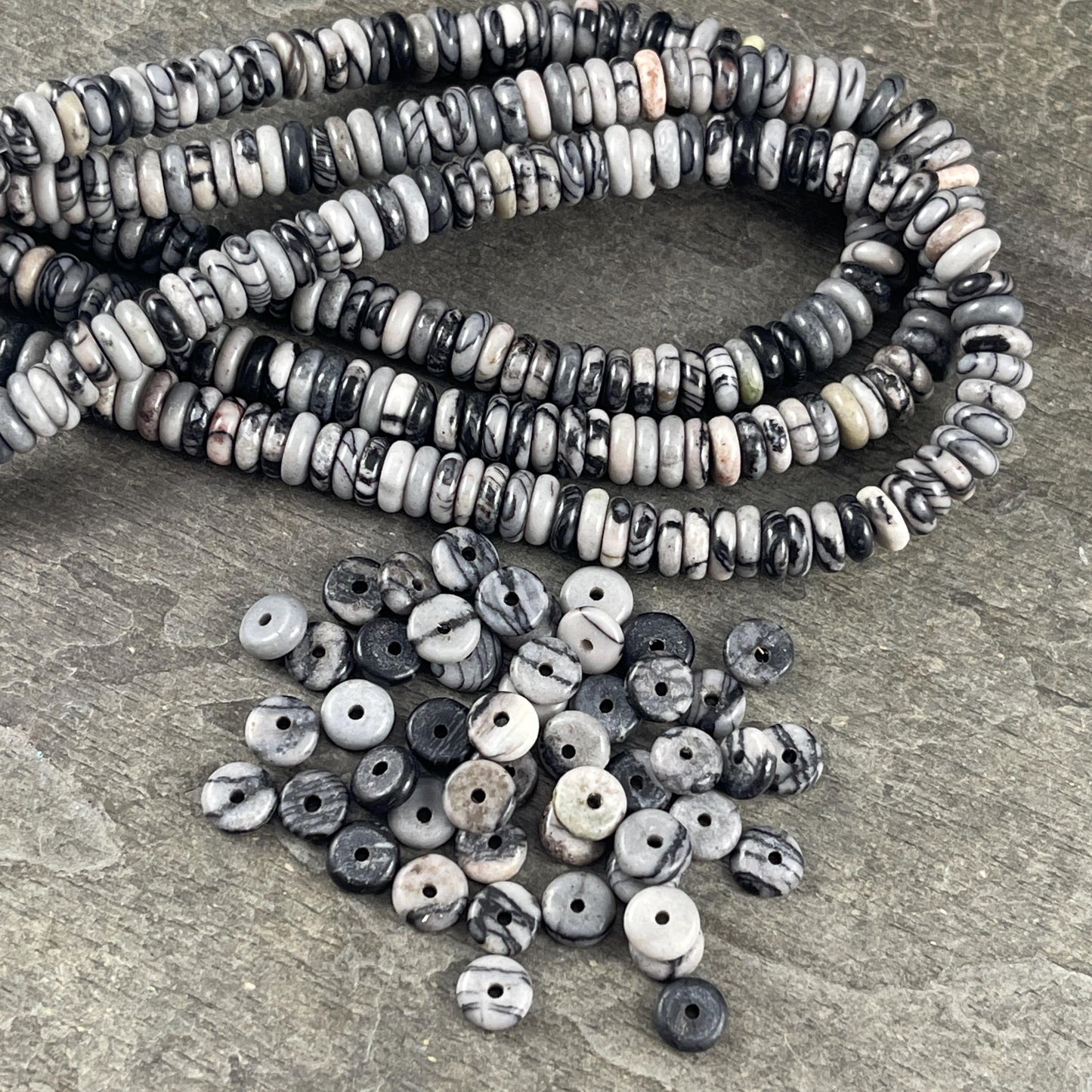 Black Web Jasper Gemstone Beads - 6x2mm Rondelle (DS-64778) * 7 1/2" Strand