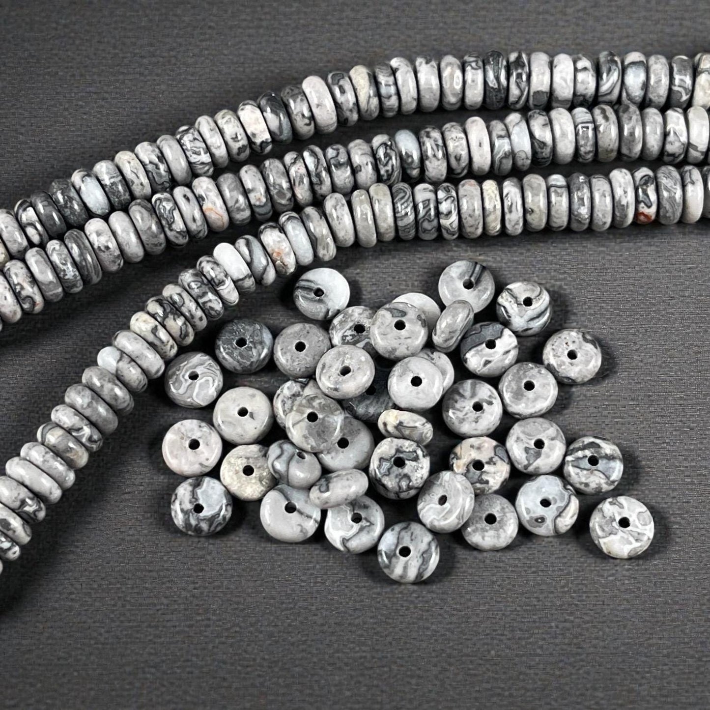 Silver Crazy Lace Agate Gemstone Beads - 6x2mm Rondelle (DS-67737) * 7 1/2" Strand