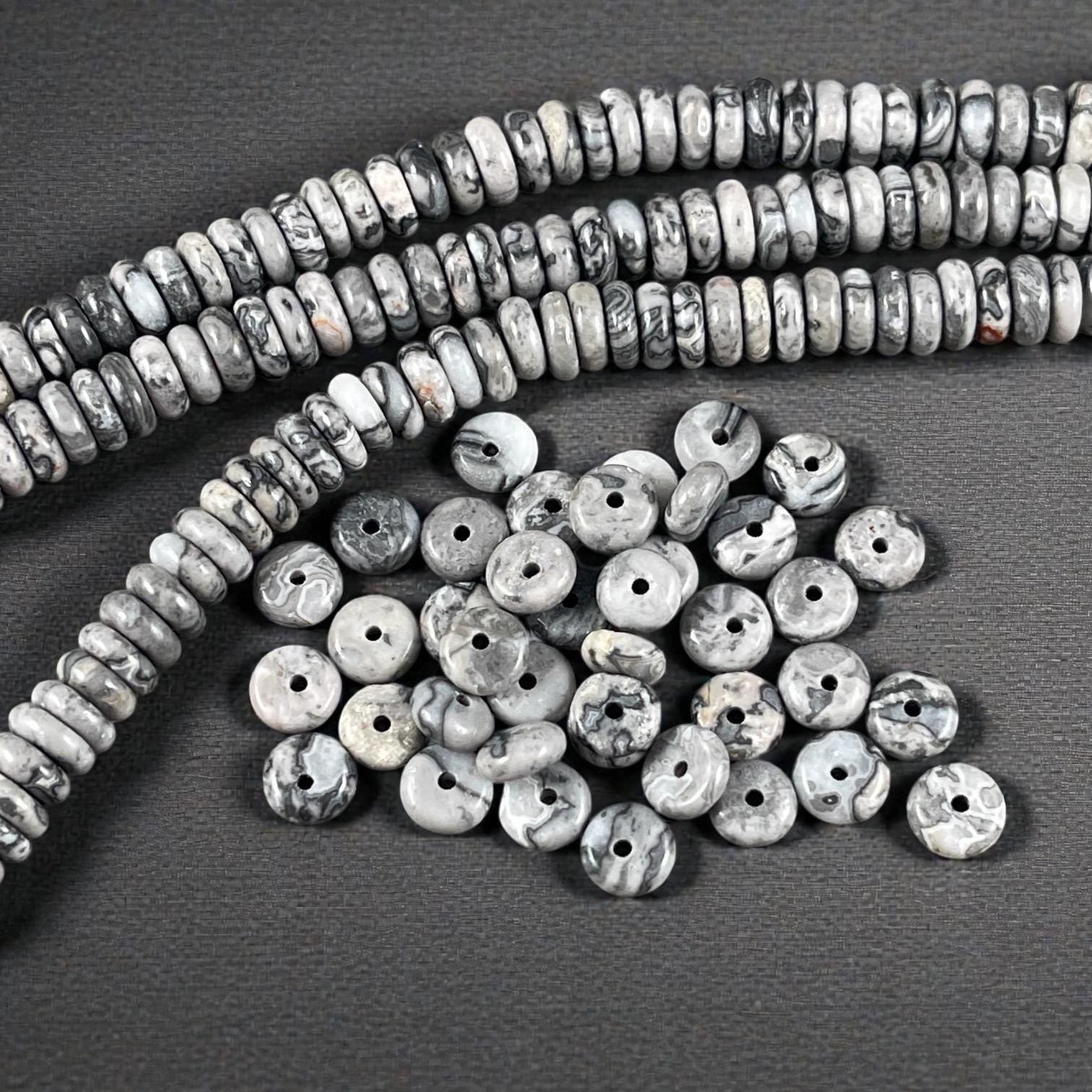 Silver Crazy Lace Agate Gemstone Beads - 6x2mm Rondelle (DS-67737) * 7 1/2" Strand