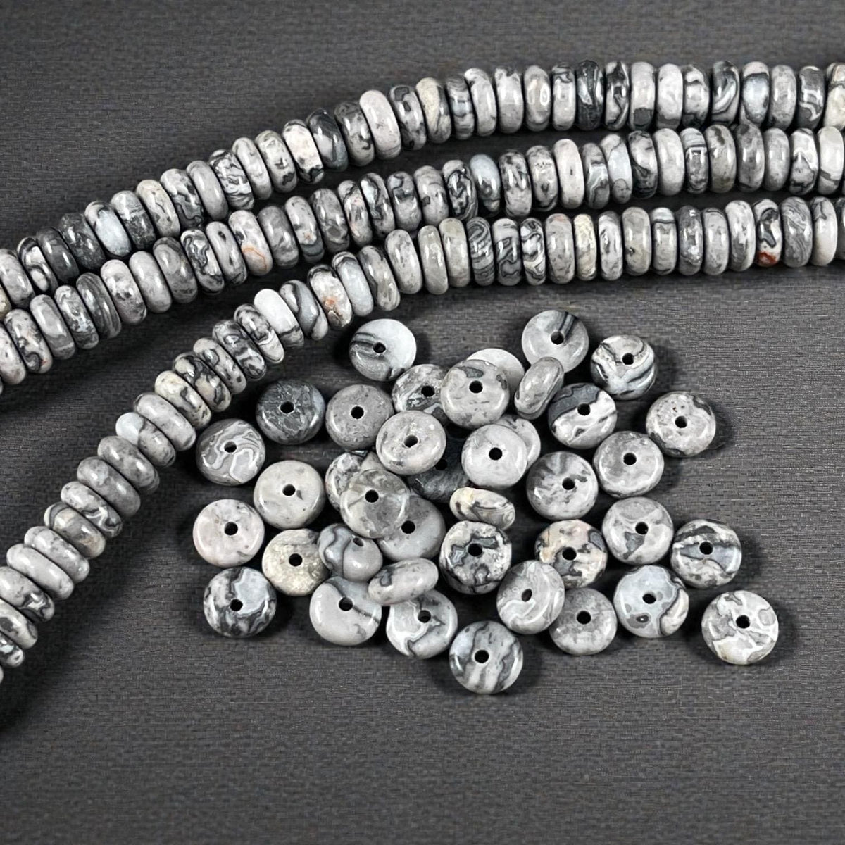 Silver Crazy Lace Agate Gemstone Beads - 6x2mm Rondelle (DS-67737) * 7 1/2" Strand
