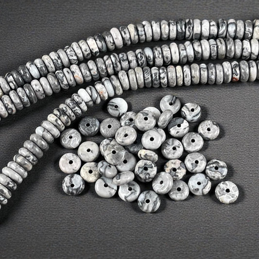 Silver Crazy Lace Agate Gemstone Beads - 6x2mm Rondelle (DS-67737) * 7 1/2" Strand