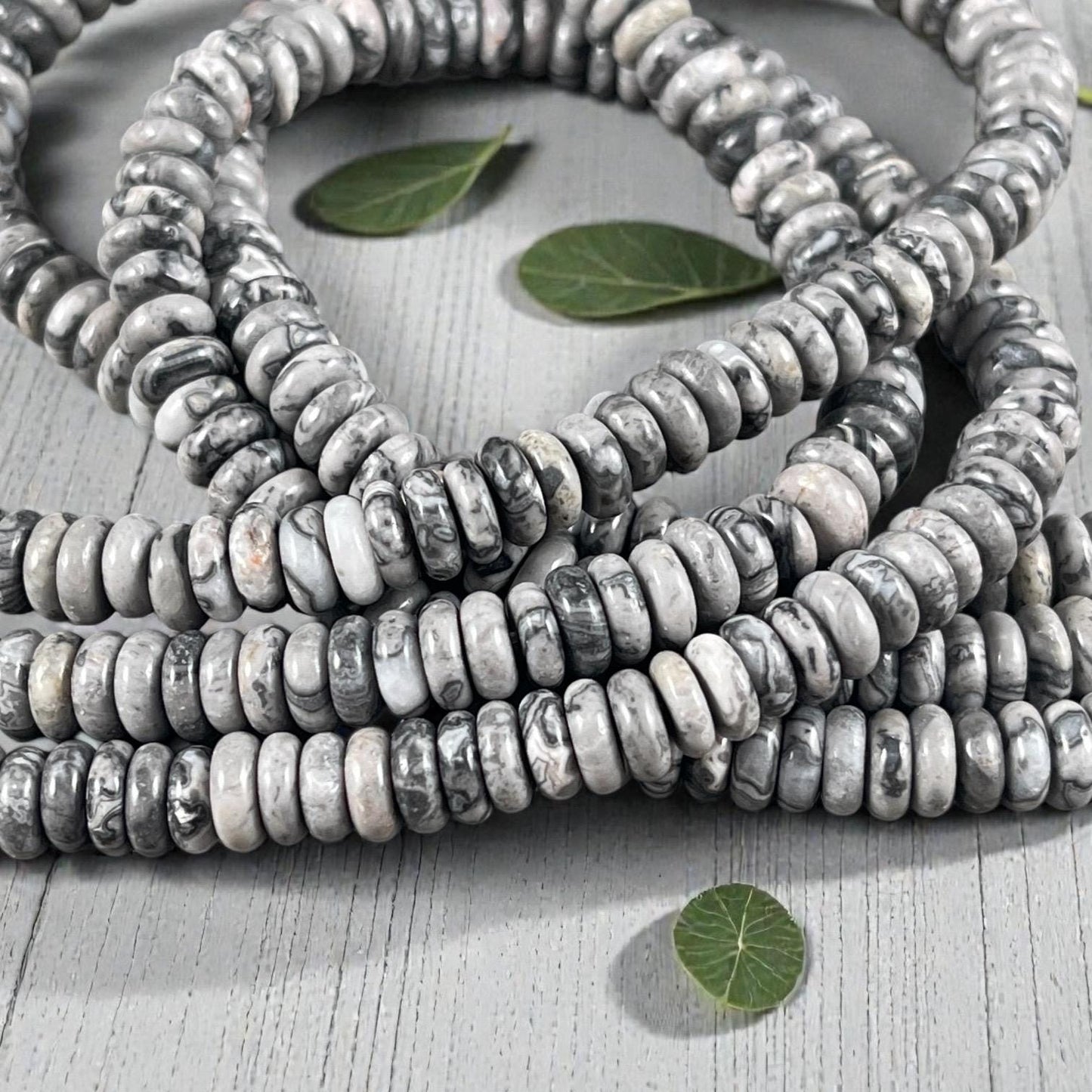 Silver Crazy Lace Agate Gemstone Beads - 6x2mm Rondelle (DS-67737) * 7 1/2" Strand