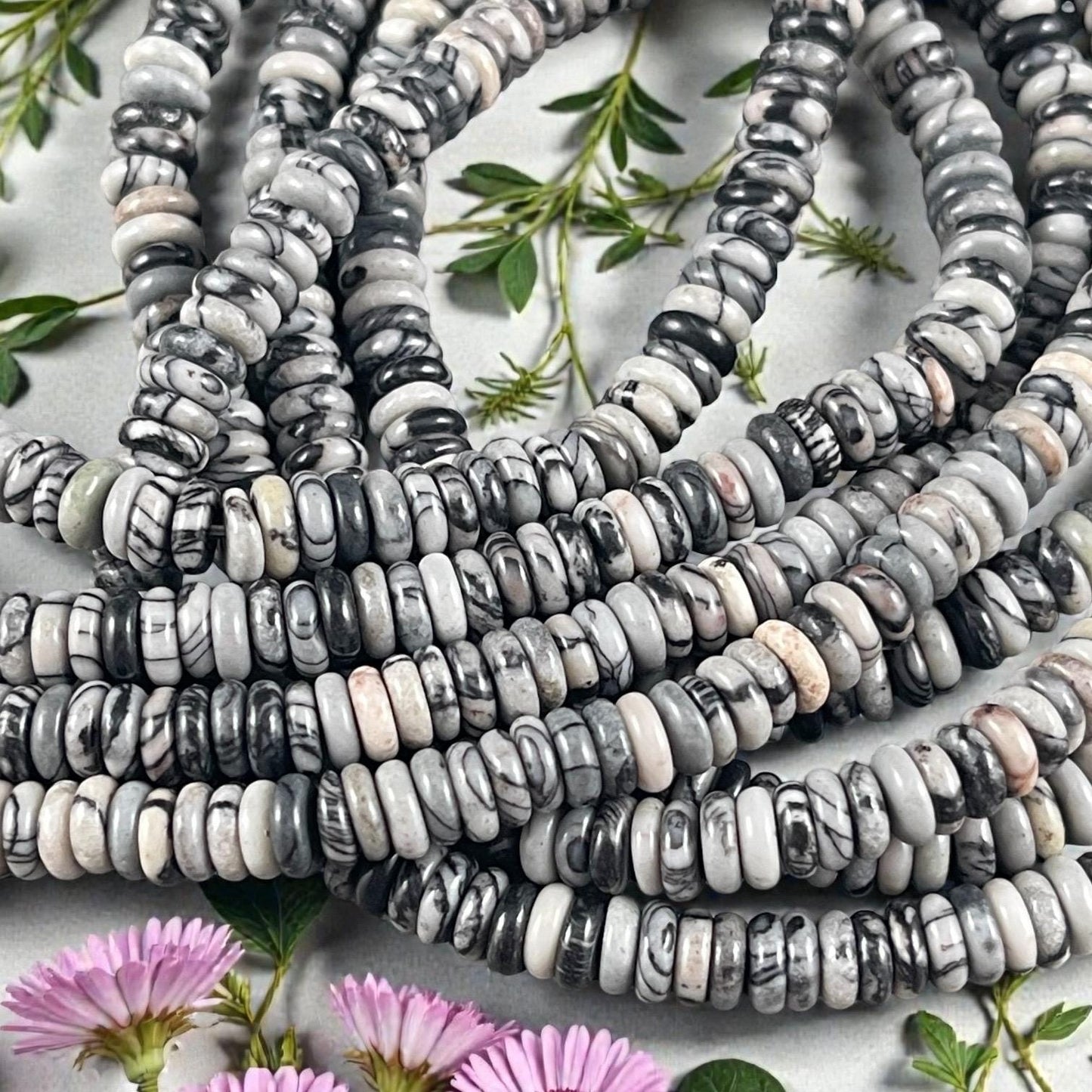 Black Web Jasper Gemstone Beads - 6x2mm Rondelle (DS-64778) * 7 1/2" Strand