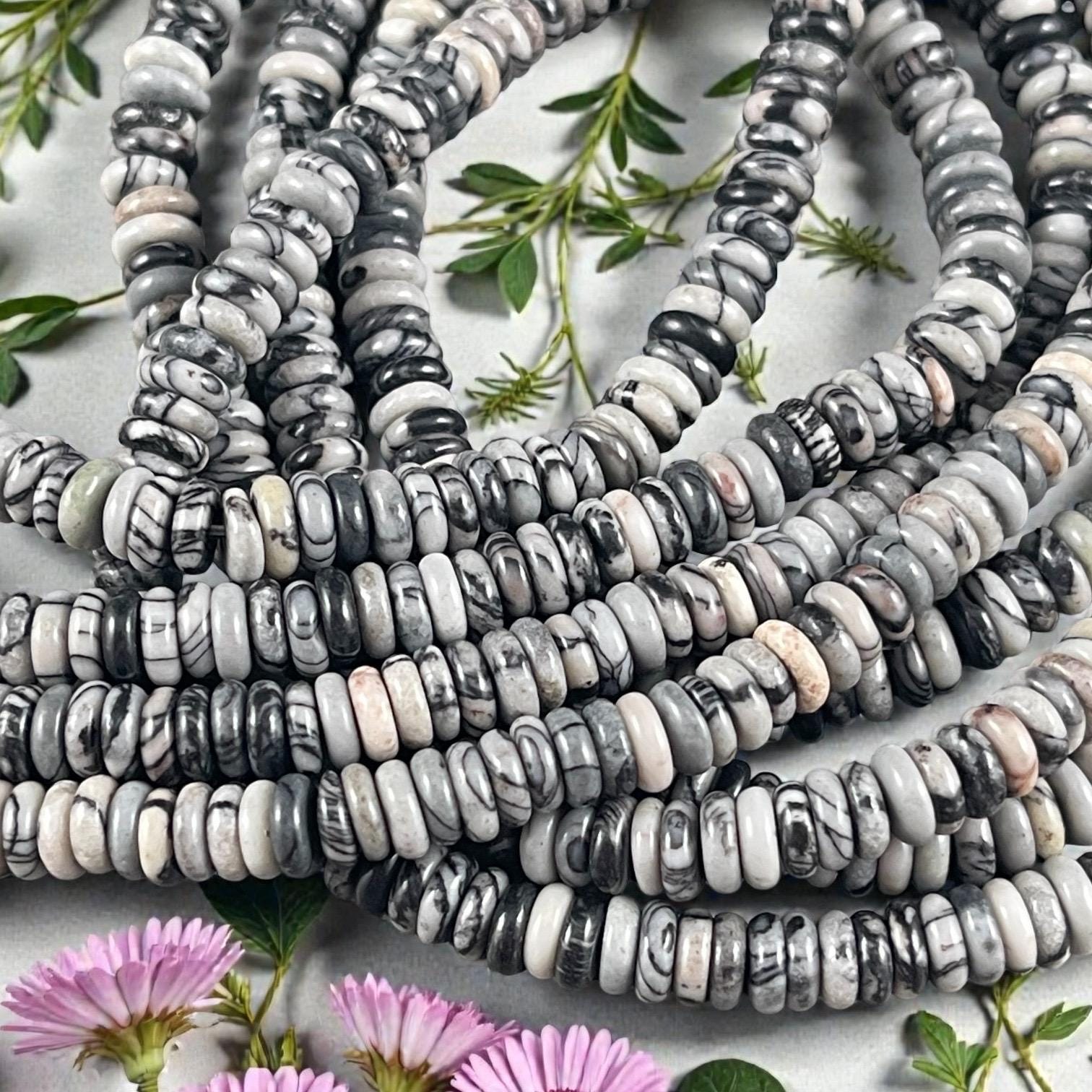 Black Web Jasper Gemstone Beads - 6x2mm Rondelle (DS-64778) * 7 1/2" Strand