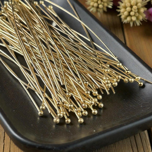 Gold 2-1/2" 22g Ball Headpins - Gold Plated Brass Head Pins (PH-BHP-G) * Qty. 100