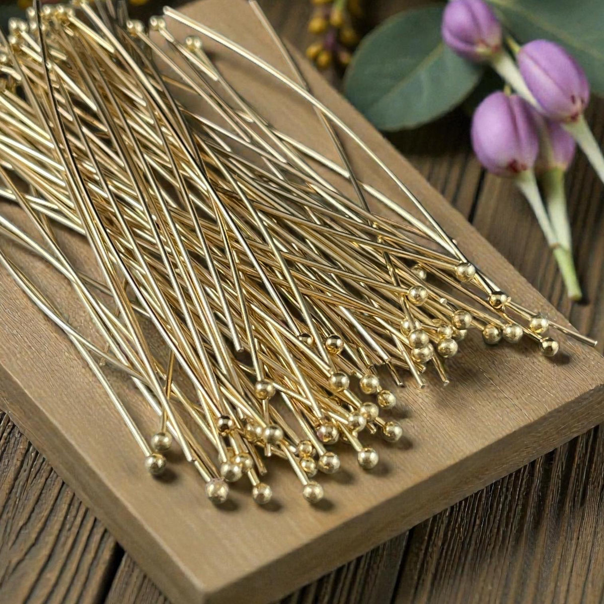 Gold Ball Headpins - 2-1/4" 21g Gold Plated Brass Head Pins (PH-BHP-G) * Qty. 100