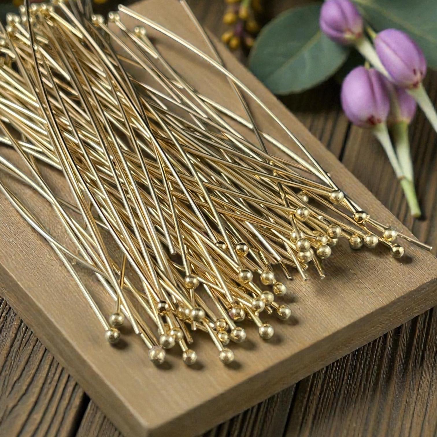 Gold Ball Headpins - 2-1/4" 21g Gold Plated Brass Head Pins (PH-BHP-G) * Qty. 100