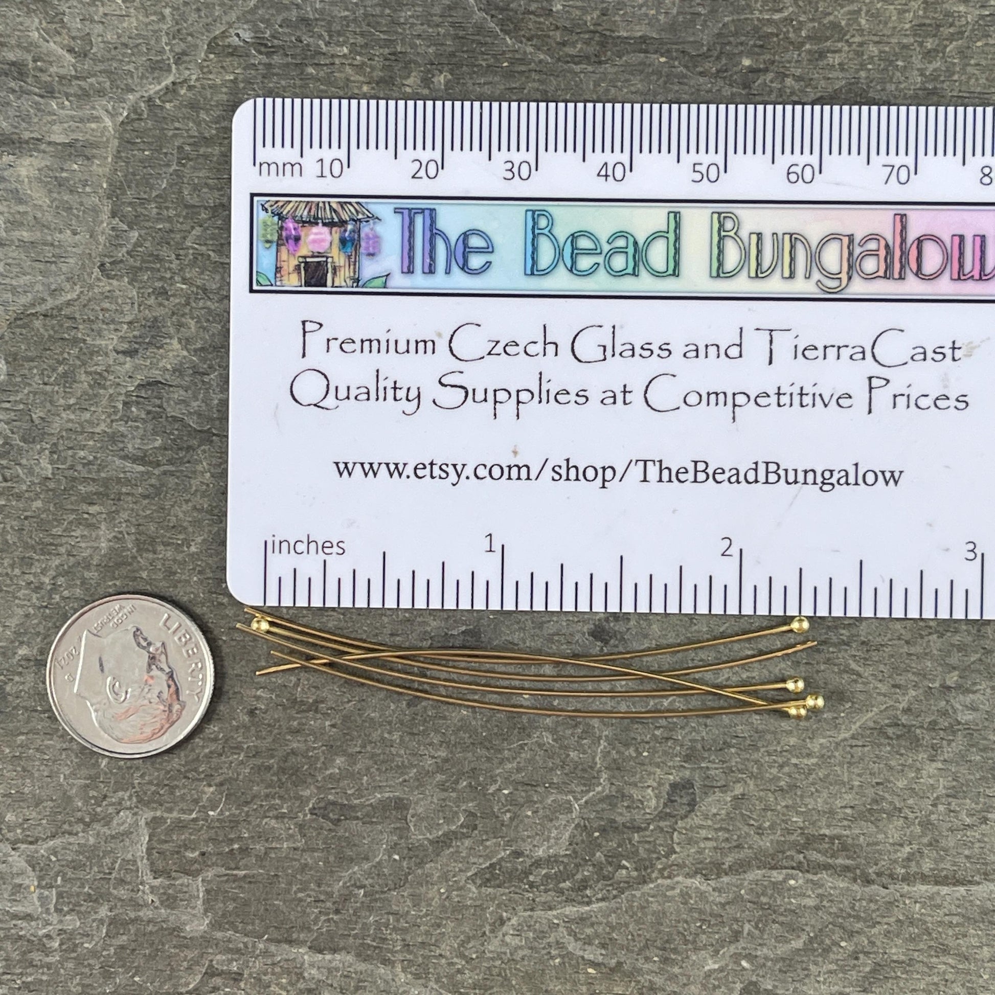 Gold 2-1/2" 22g Ball Headpins - Gold Plated Brass Head Pins (PH-BHP-G) * Qty. 100