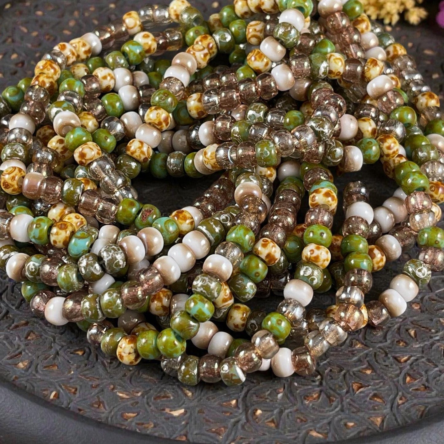 Czech Glass - 2/0 Aged Seed Bead Mix, Turquoise Picasso (2/0-Shallows) * 20" Strand