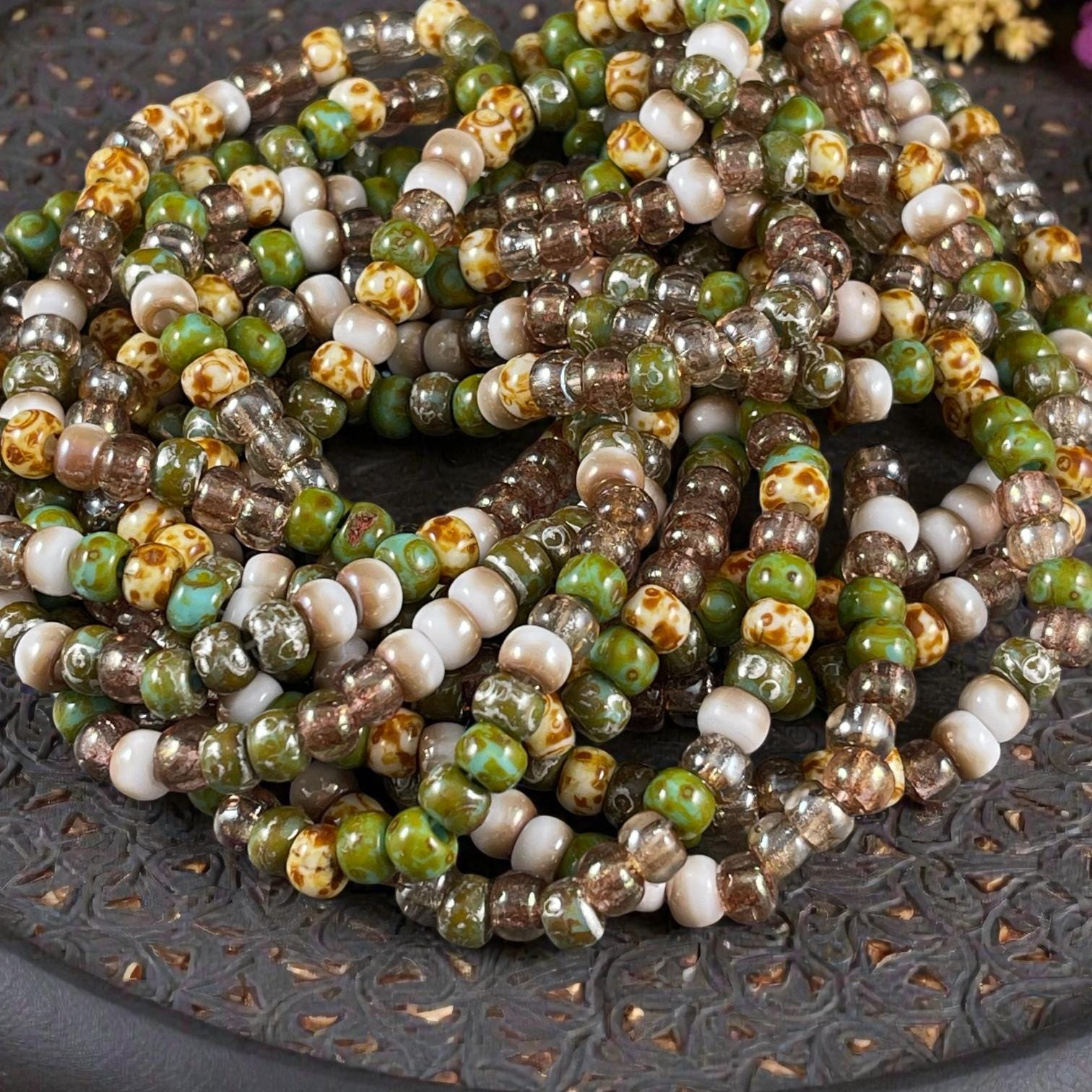 Czech Glass - 2/0 Aged Seed Bead Mix, Turquoise Picasso (2/0-Shallows) * 20" Strand