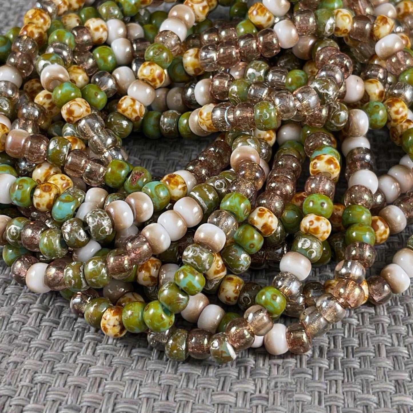 Aged Picasso Seed Beads - 2/0 Czech Glass Seed, Rustic Earthtone Bead Mix (2/0-Shallows) * 20" Strand