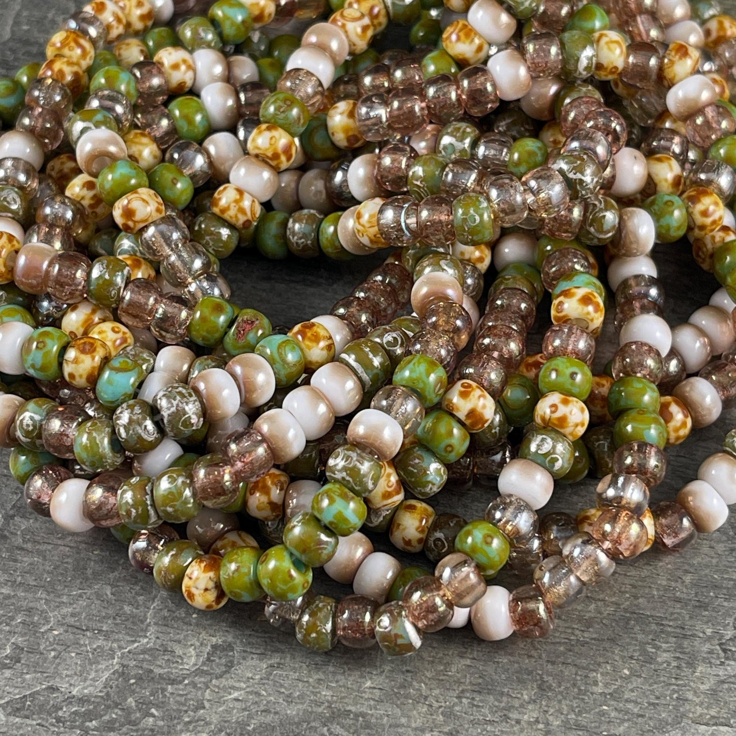Czech Glass - 2/0 Aged Seed Bead Mix, Turquoise Picasso (2/0-Shallows) * 20" Strand