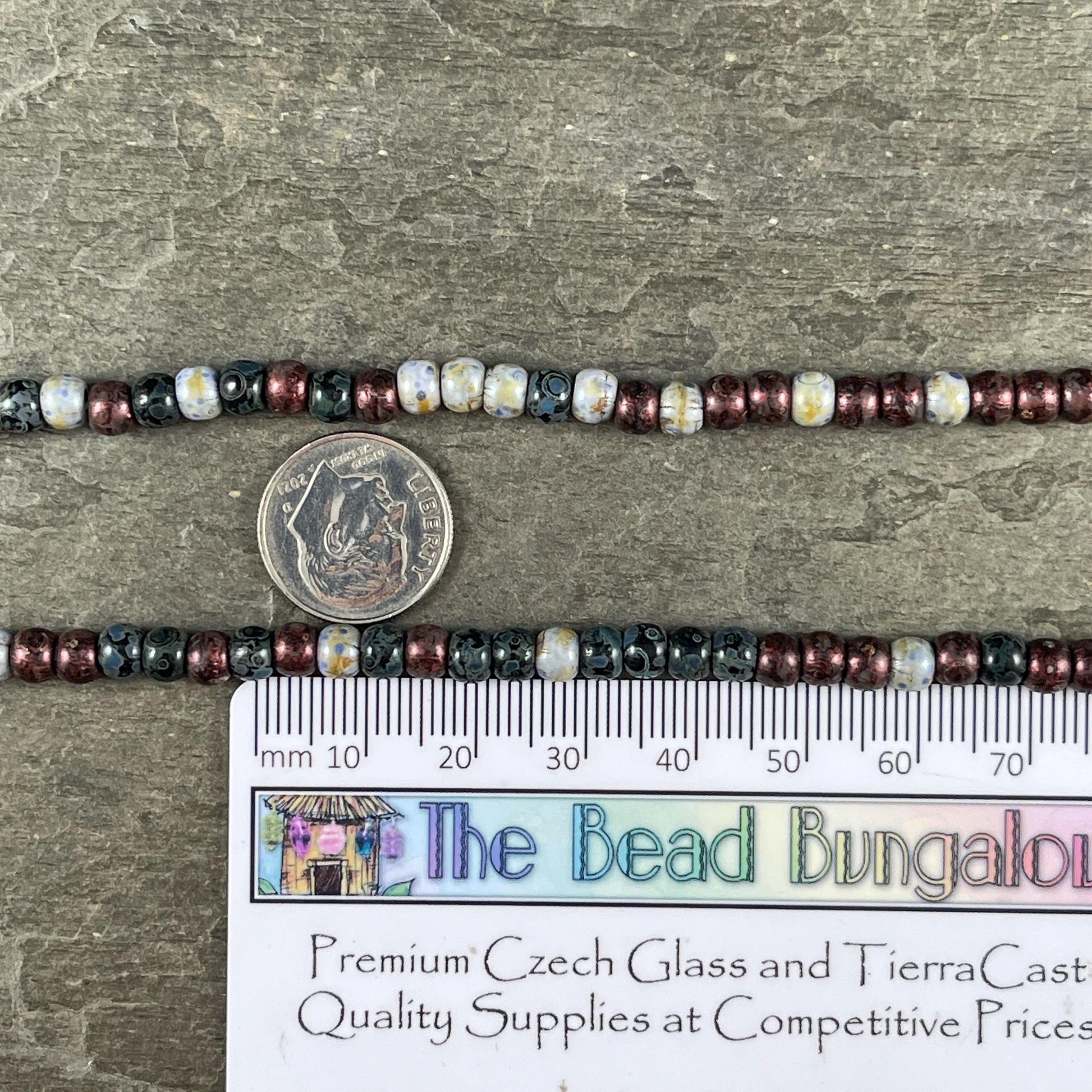 Aged Picasso Seed Beads - 4/0 Black, Wine and Slate Picasso Mix, Czech Glass (4/0-Noire) * 19" strand
