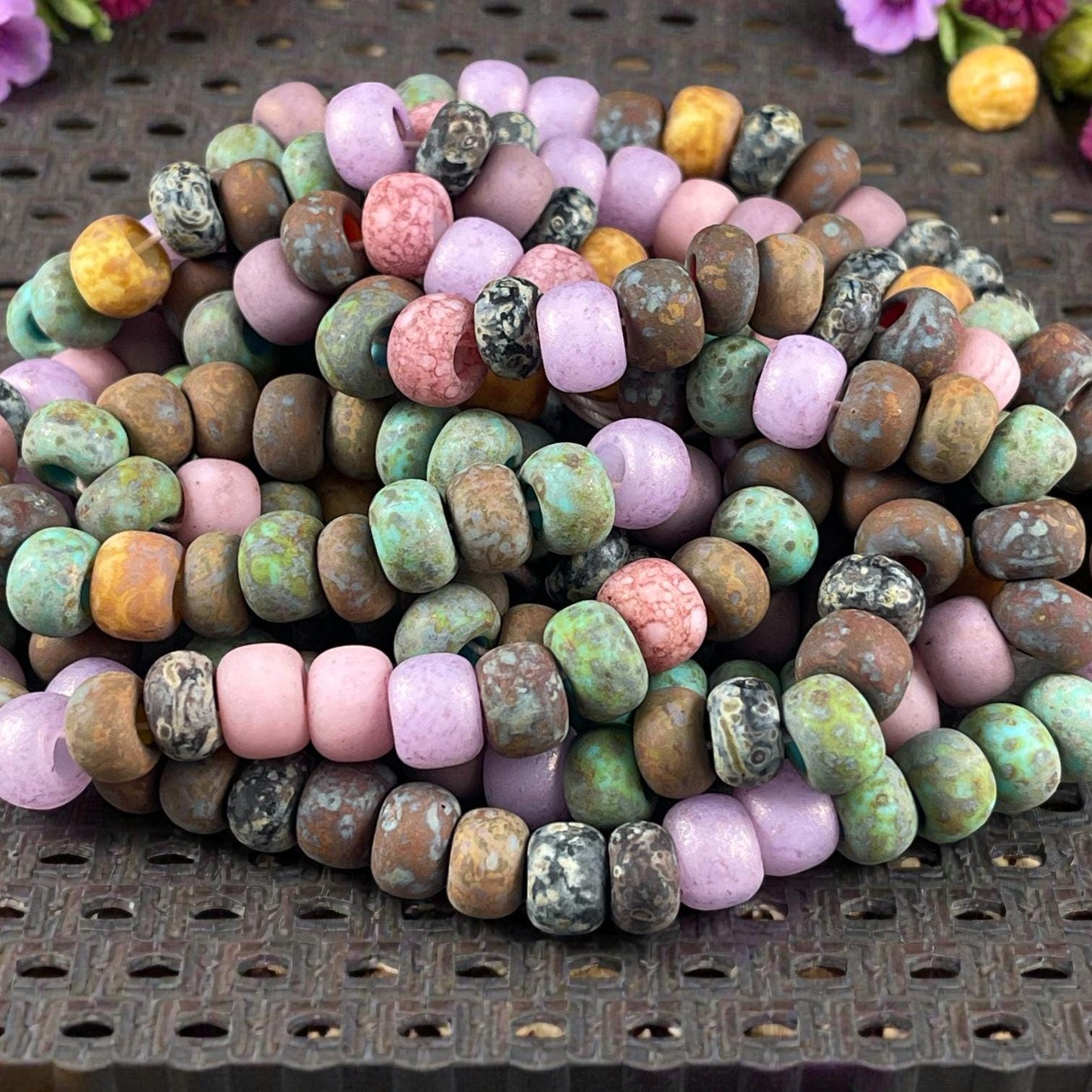 Aged Picasso Seed Beads - 33/0 Large Hole 8mm Czech Glass, Matte Finish Mixed Colors (RosalineMatte) * 40 Beads