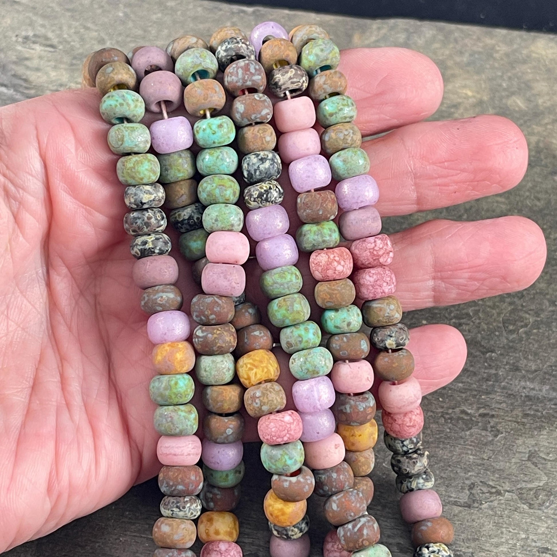Aged Picasso Seed Beads - 33/0 Large Hole 8mm Czech Glass, Matte Finish Mixed Colors (RosalineMatte) * 40 Beads