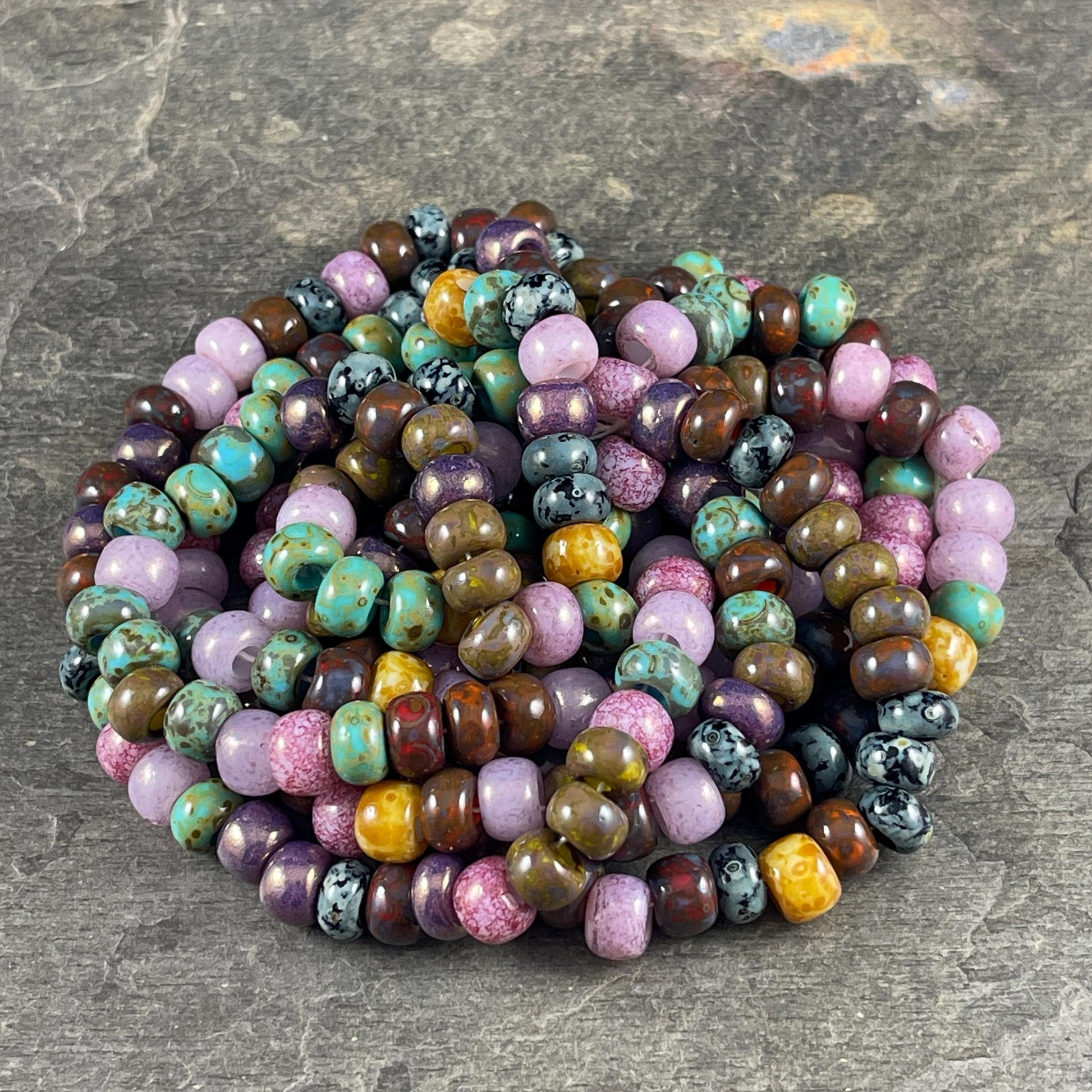 Aged Picasso Seed Beads - 33/0 Large Hole 8mm Czech Glass, Glossy Mixed Colors (33/0-Rosaline) * 40 Beads