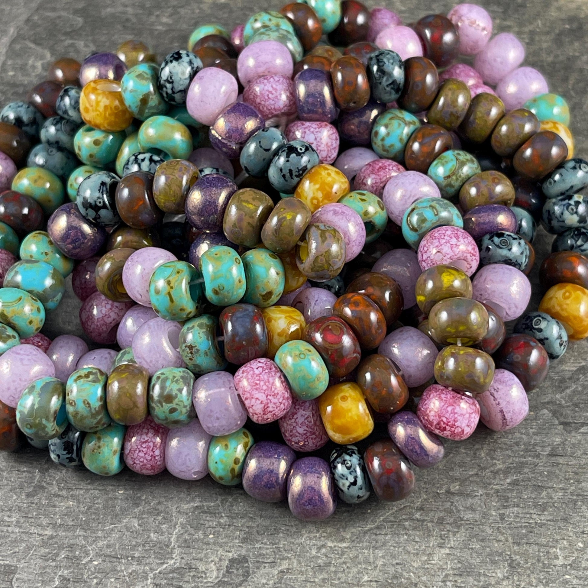 Aged Picasso Seed Beads - 33/0 Large Hole 8mm Czech Glass, Glossy Mixed Colors (33/0-Rosaline) * 40 Beads