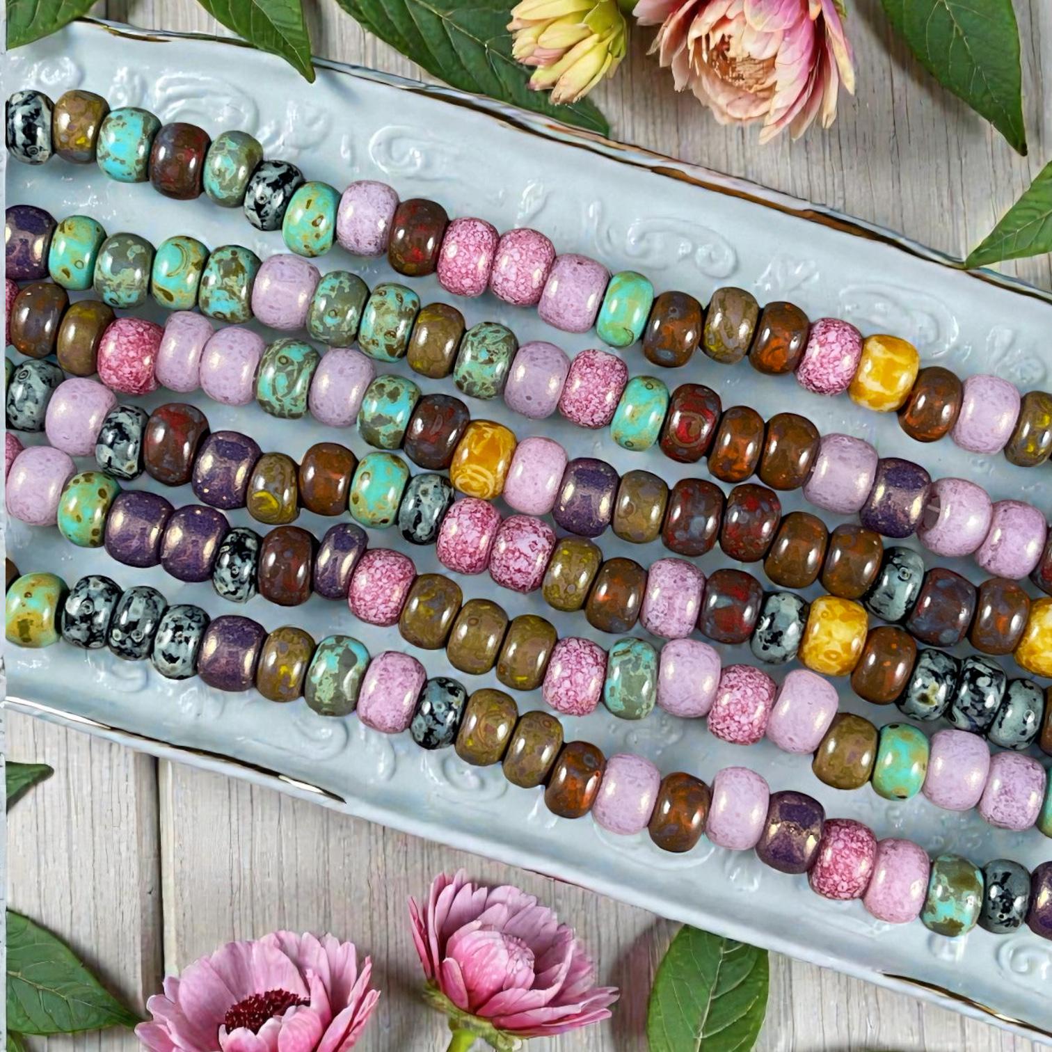 Aged Picasso Seed Beads - 33/0 Large Hole 8mm Czech Glass, Glossy Mixed Colors (33/0-Rosaline) * 40 Beads