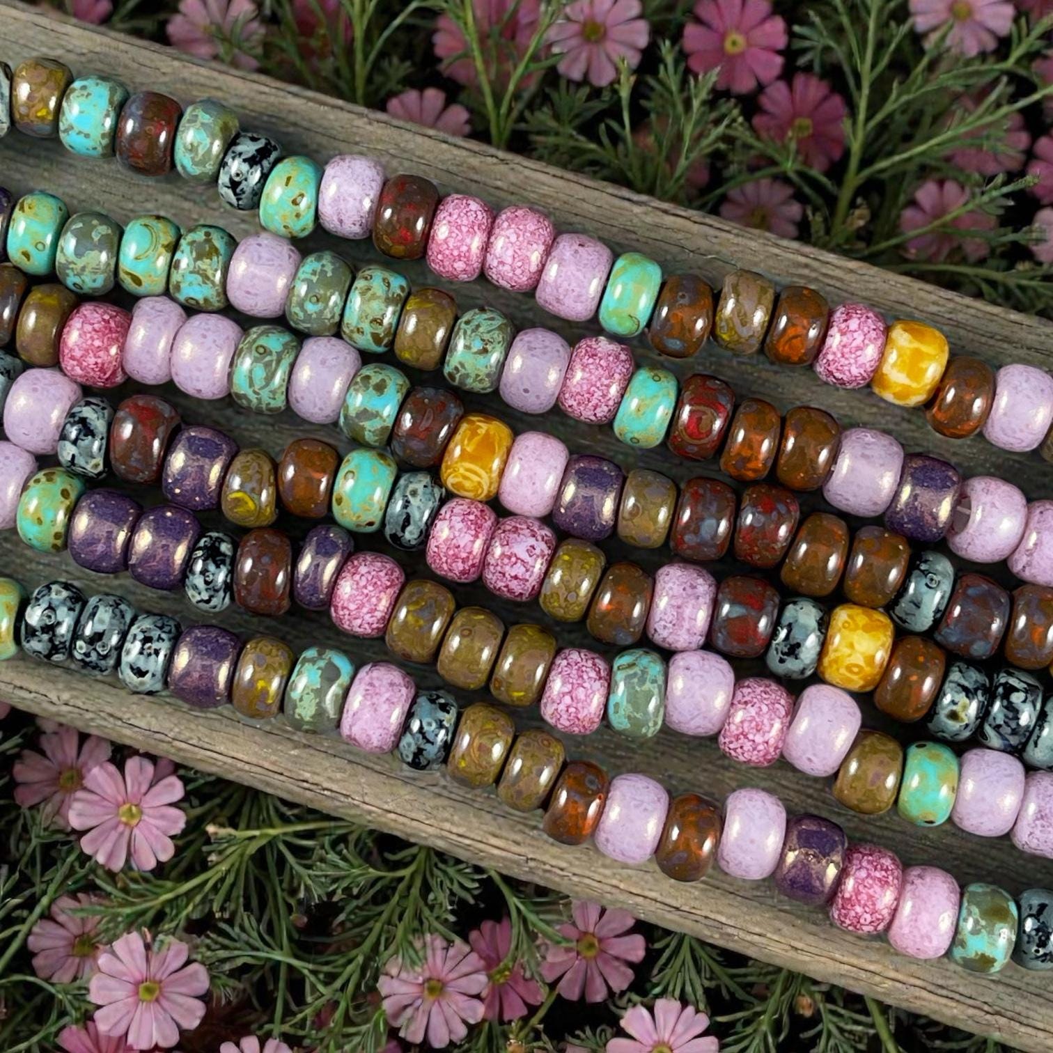 Aged Picasso Seed Beads - 33/0 Large Hole 8mm Czech Glass, Glossy Mixed Colors (33/0-Rosaline) * 40 Beads