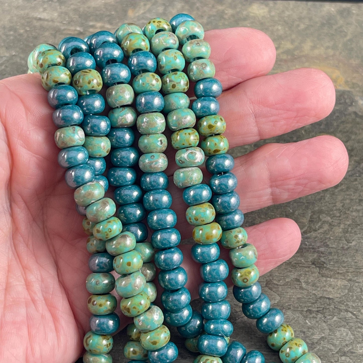 Aged Picasso Seed Beads - 33/0 Large Hole 8mm Czech Glass, Turquoise and Teal (33/0-TealTurq) * 40 Beads