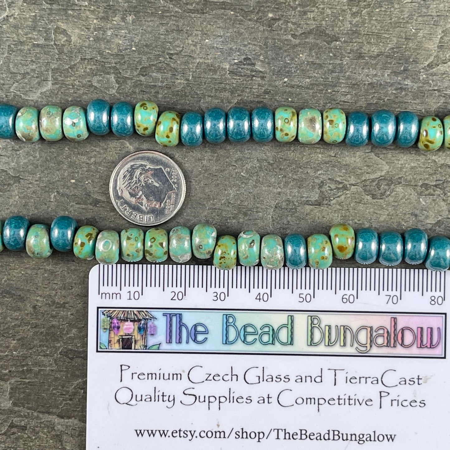 Aged Picasso Seed Beads - 33/0 Large Hole 8mm Czech Glass, Turquoise and Teal (33/0-TealTurq) * 40 Beads