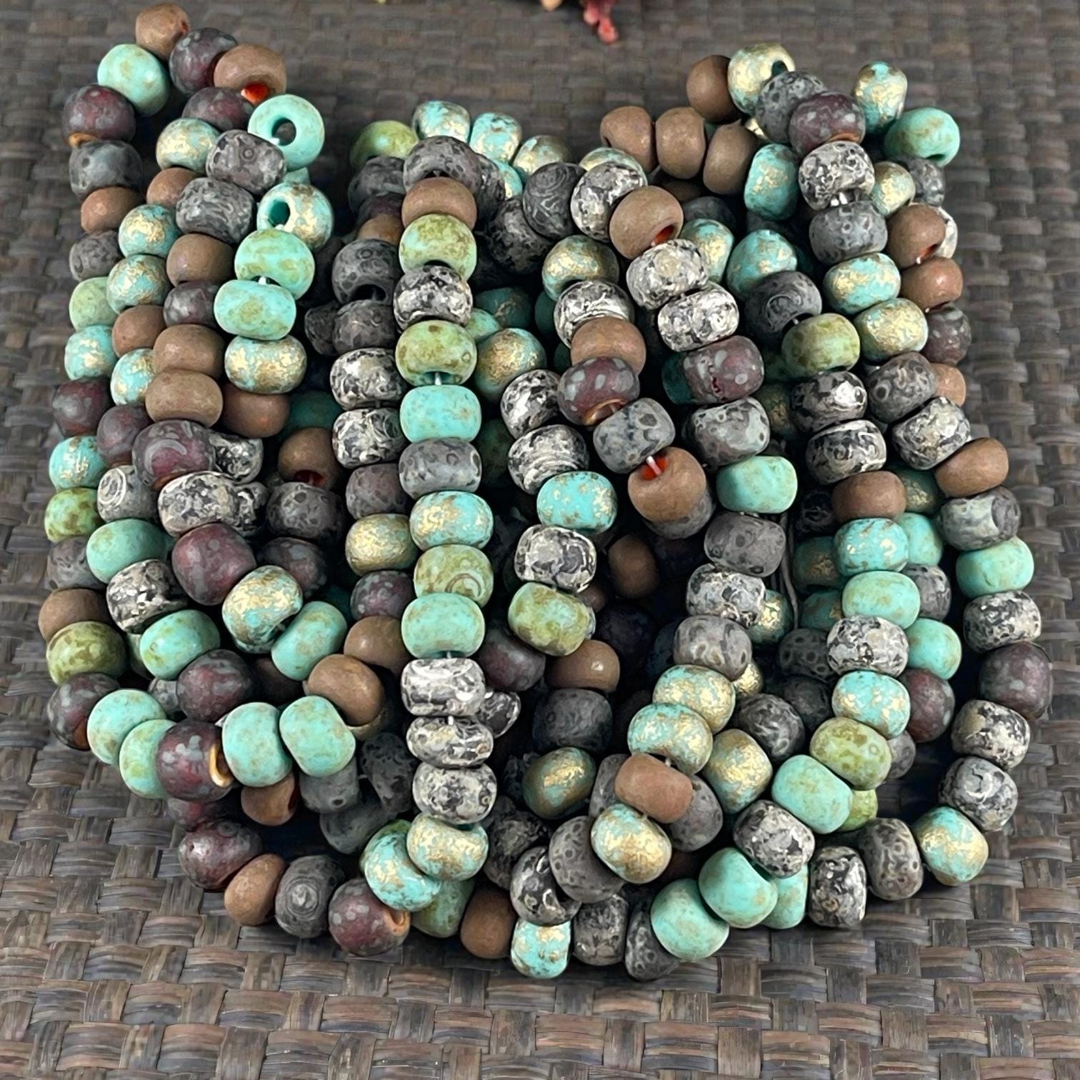 31/0 Large Hole 7mm Czech Glass Seed Beads, Matte Finish Mixed Colors (JeweledWaspMatte) * 9" Strand