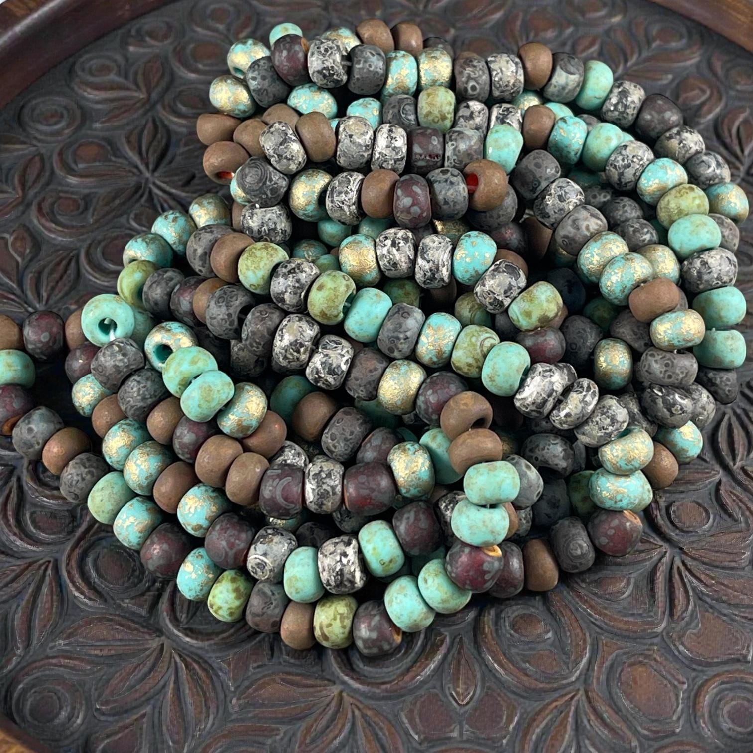 31/0 Large Hole 7mm Czech Glass Seed Beads, Matte Finish Mixed Colors (JeweledWaspMatte) * 9" Strand