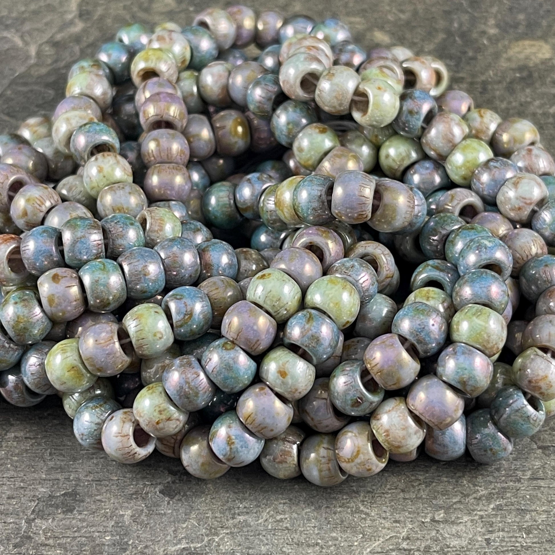 Aged Picasso Seed Beads - 32/0 Large Hole 7.5mm Czech Glass, Alabaster Picasso Mix (33/0-TealTurq) * 40 Beads
