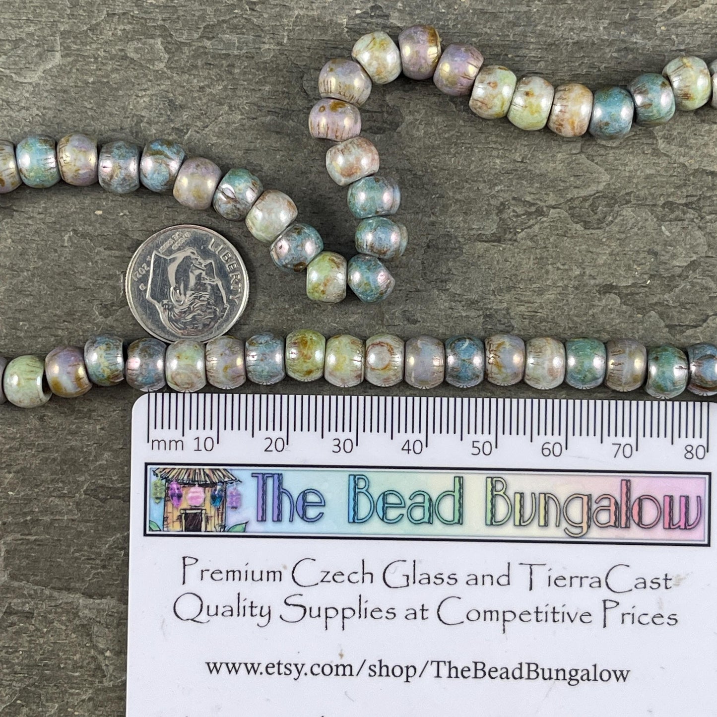 Aged Picasso Seed Beads - 32/0 Large Hole 7.5mm Czech Glass, Alabaster Picasso Mix (33/0-TealTurq) * 40 Beads