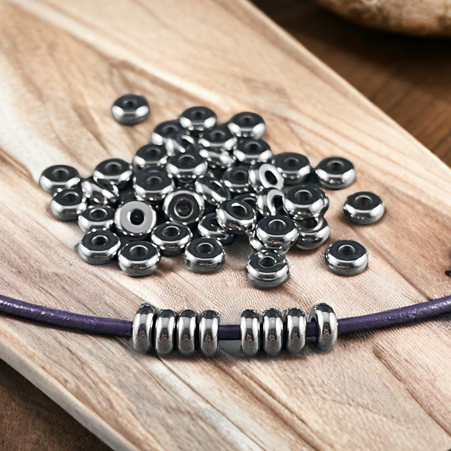 Stainless Steel Spacer Beads ~ 5x2mm Rondelle Beads, Flat Disc Spacers, Dark Silver Beads (STAS-H376-48) * Qty. 50