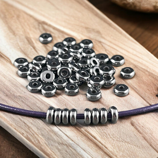Stainless Steel Spacer Beads ~ 5x2mm Rondelle Beads, Flat Disc Spacers, Dark Silver Beads (STAS-H376-48) * Qty. 50
