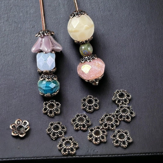 Antiqued Copper Bead Caps ~ 6mm Filigree Flower Petals, Delicate and Dainty Small Bead Caps (S221-R-NF) * Qty. 100