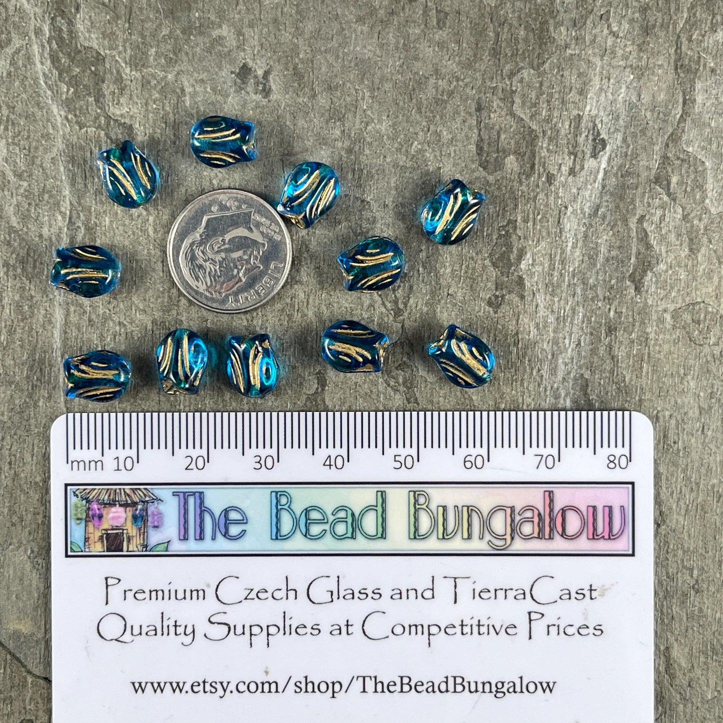 Czech Glass Beads - 9x7mm Mini Tulip Flower, Transparent Capri Blue (MTul-6) * 16 Beads