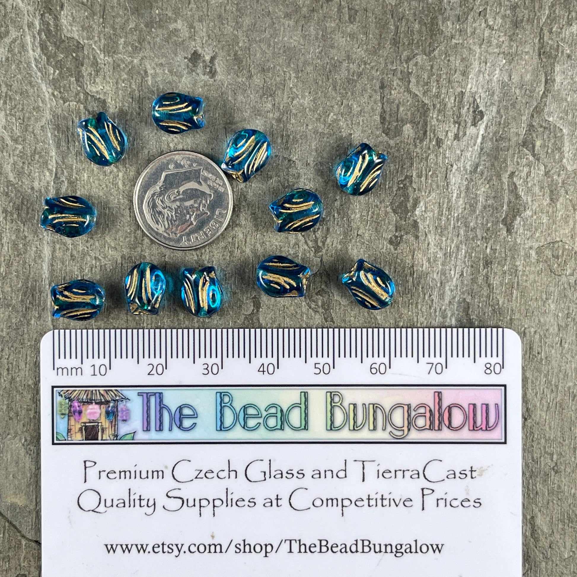 Czech Glass Beads - 9x7mm Mini Tulip Flower, Transparent Capri Blue (MTul-6) * 16 Beads