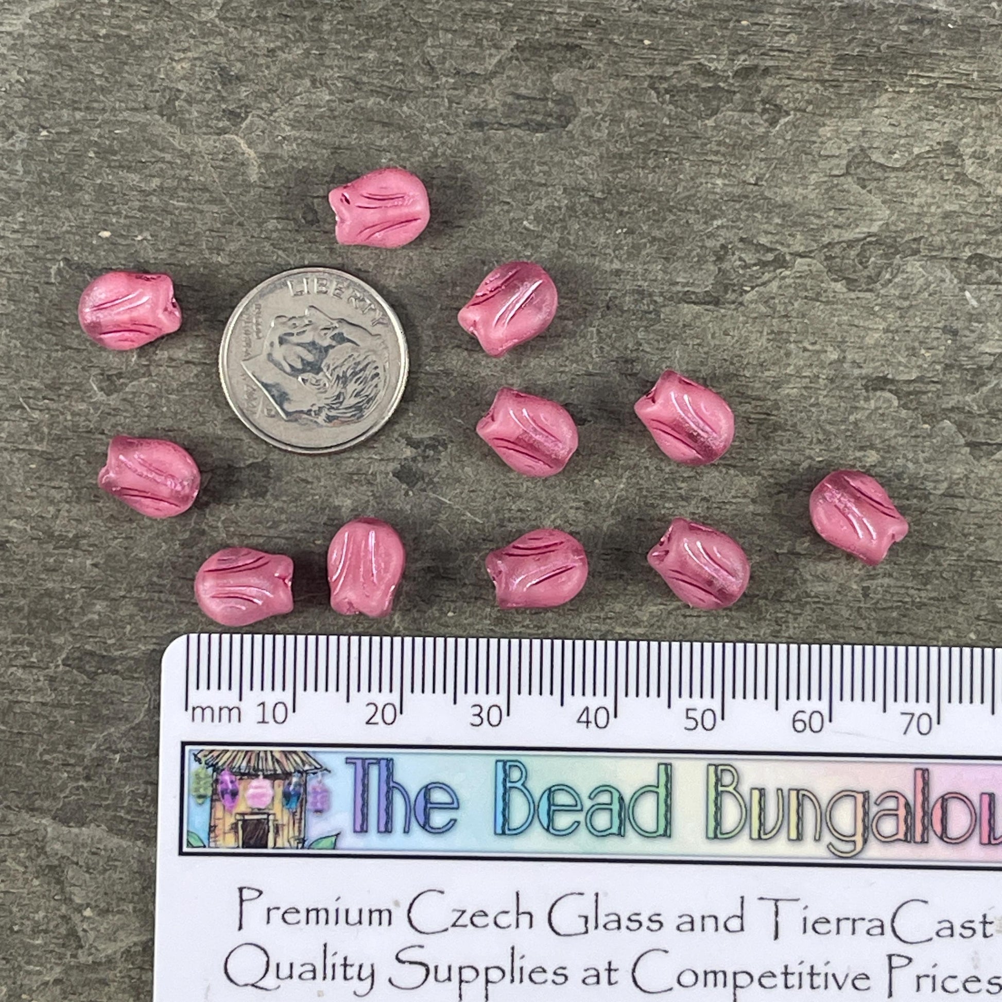 Czech Glass Beads - 9x7mm Mini Tulip Flower, Matte Bubblegum Pink (MTul-1) * 16 Beads