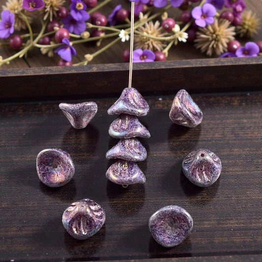 Czech Glass Beads - 7x11mm Bell Flower, Dark Lavender (BFlo-x13) * 15 Beads