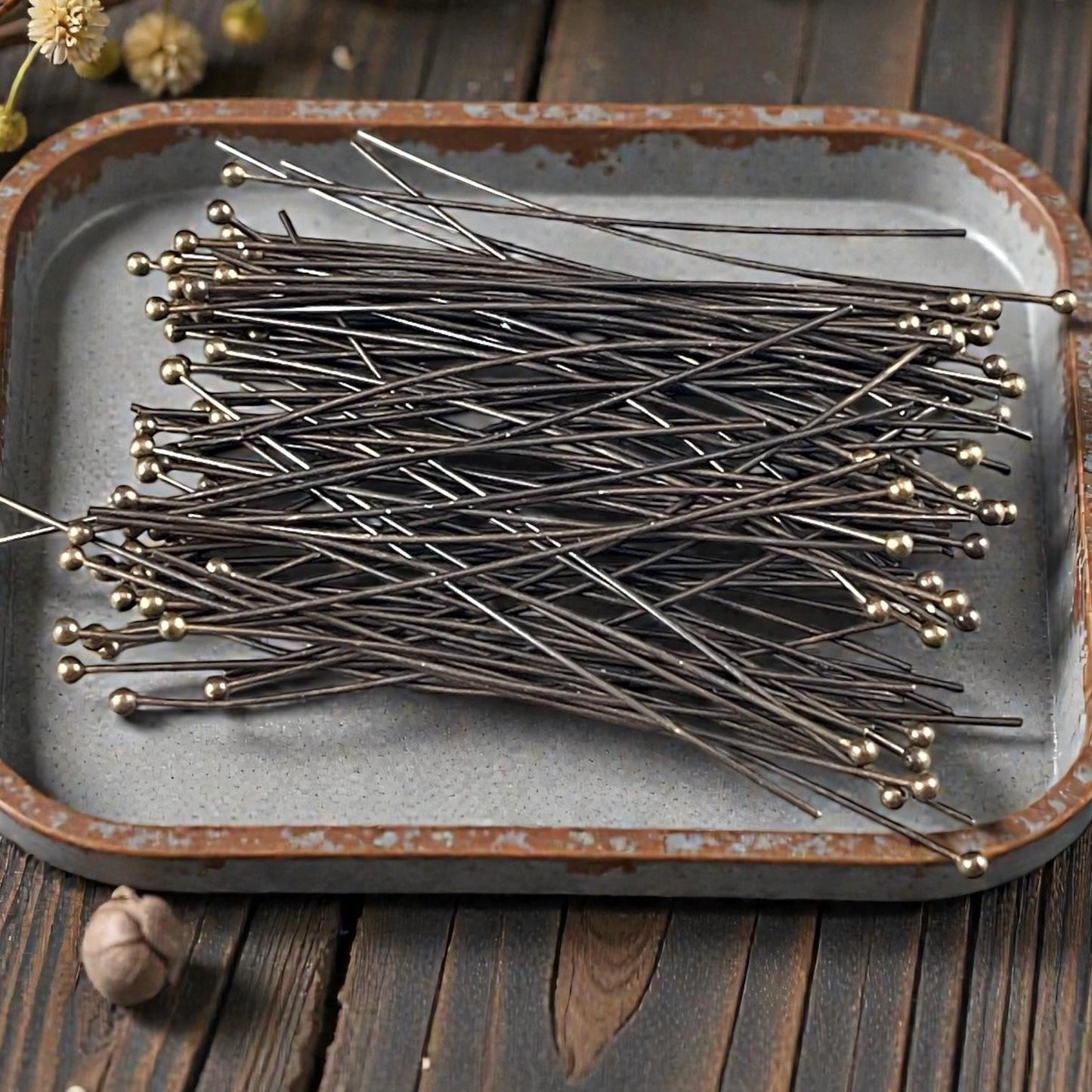 Antiqued Brass Ball Headpins, 2-1/4" 22g Ball Headpins - Bronze Head Pins (PH-BHP-AB) * Qty. 100