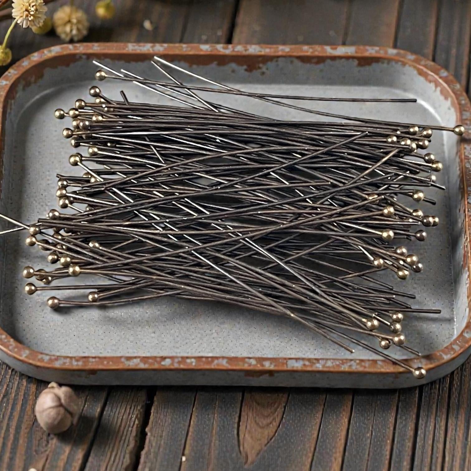 Antiqued Brass Ball Headpins, 2-1/4" 22g Ball Headpins - Bronze Head Pins (PH-BHP-AB) * Qty. 100