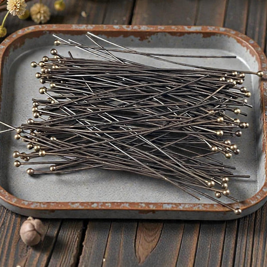 Antiqued Brass Ball Headpins, 2-1/4" 22g Ball Headpins - Bronze Head Pins (PH-BHP-AB) * Qty. 100