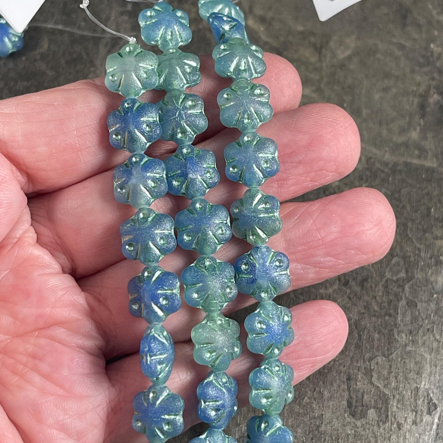 Czech Glass - 11mm Puffy Flower Bead, Matte Capri and Light Green (PFS3) * Qty. 10